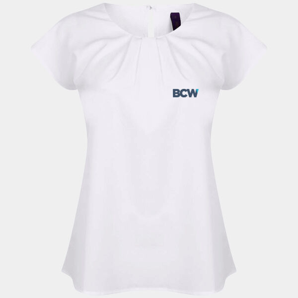 HB597 Women's Pleat Front Short Sleeve Blouse Thumbnail